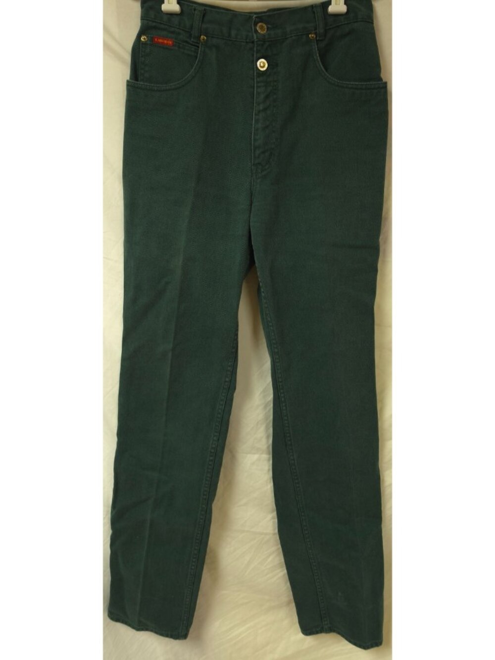 VTG Lawman Womens JR Sz 13 Bareback Green High Waisted Western Denim Jeans 28x36
